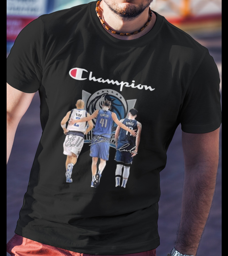 Champion Dallas Mavericks Jason Kidd Dirk Nowitzki Luka Dončić Signatures T-Shirt
