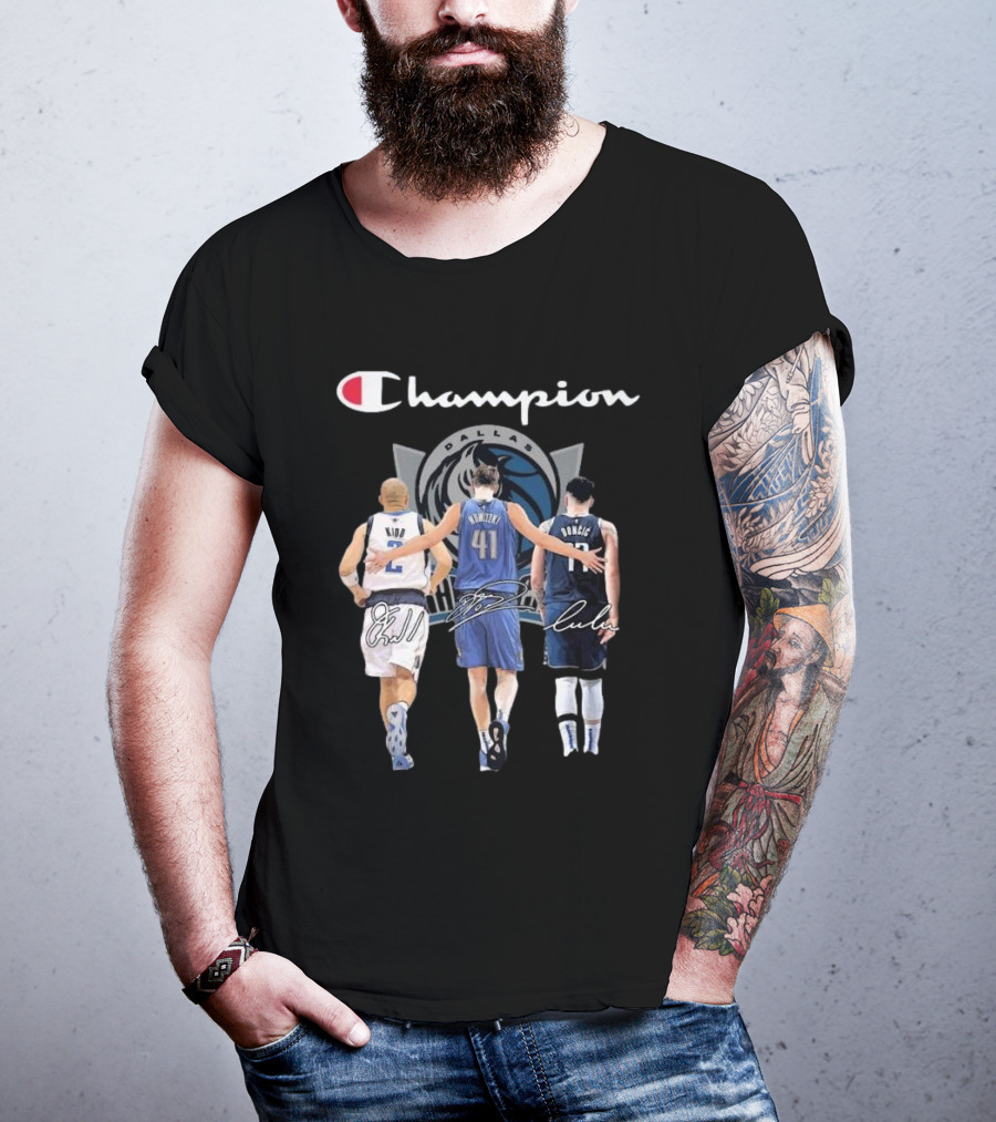 Champion Dallas Mavericks Jason Kidd Dirk Nowitzki Luka Dončić Signatures T-Shirt