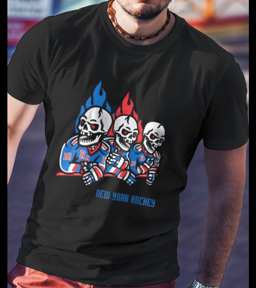 New York Hockey Skeletons With Flames Rangers T-Shirt