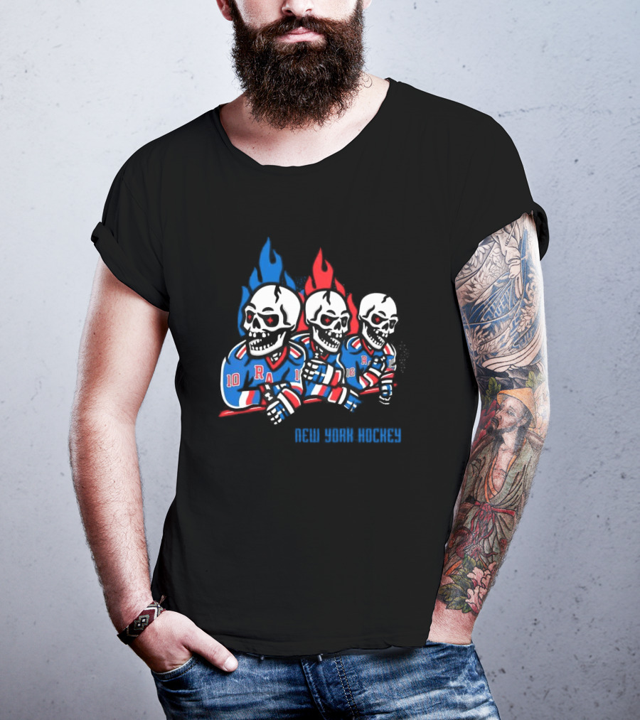 New York Hockey Skeletons With Flames Rangers T-Shirt