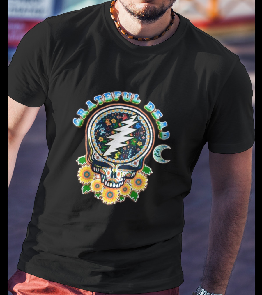 Grateful Dead Steal Your Face Sugar Skull Floral Moon T-Shirt
