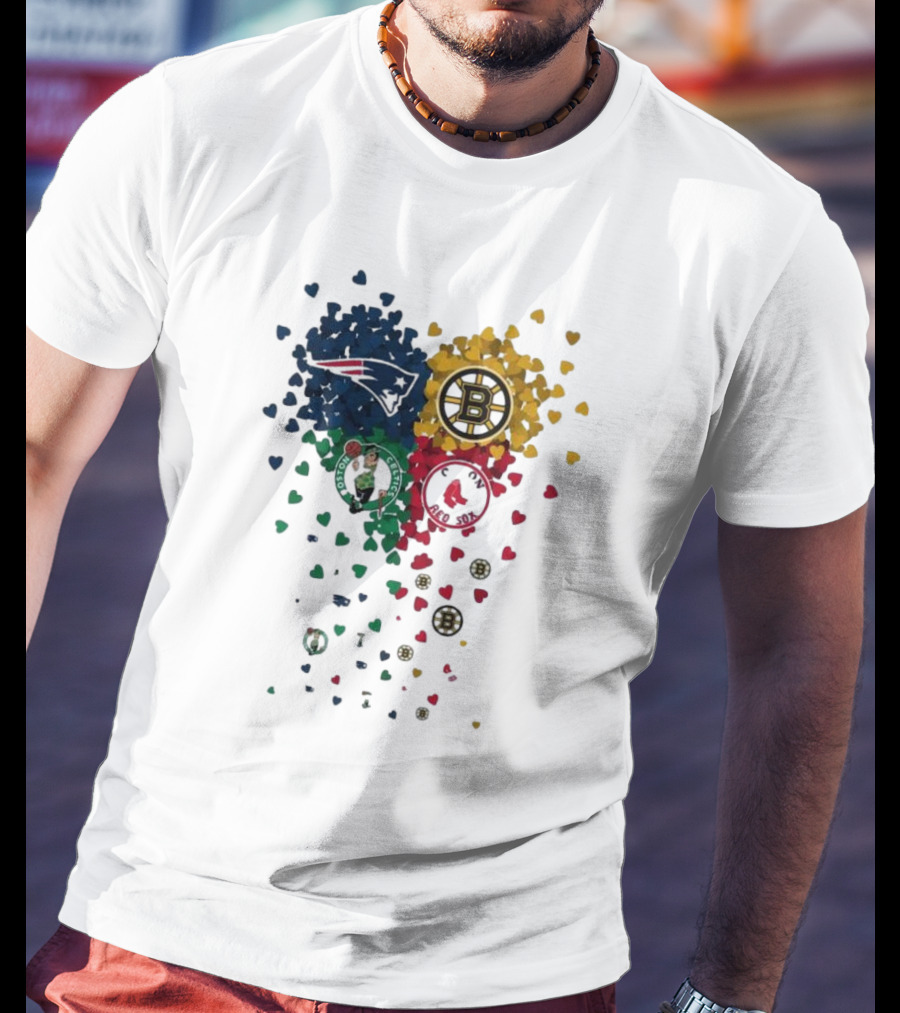 Hearts Boston Sports Team Patriots Bruins Red Sox Celtics T-Shirt