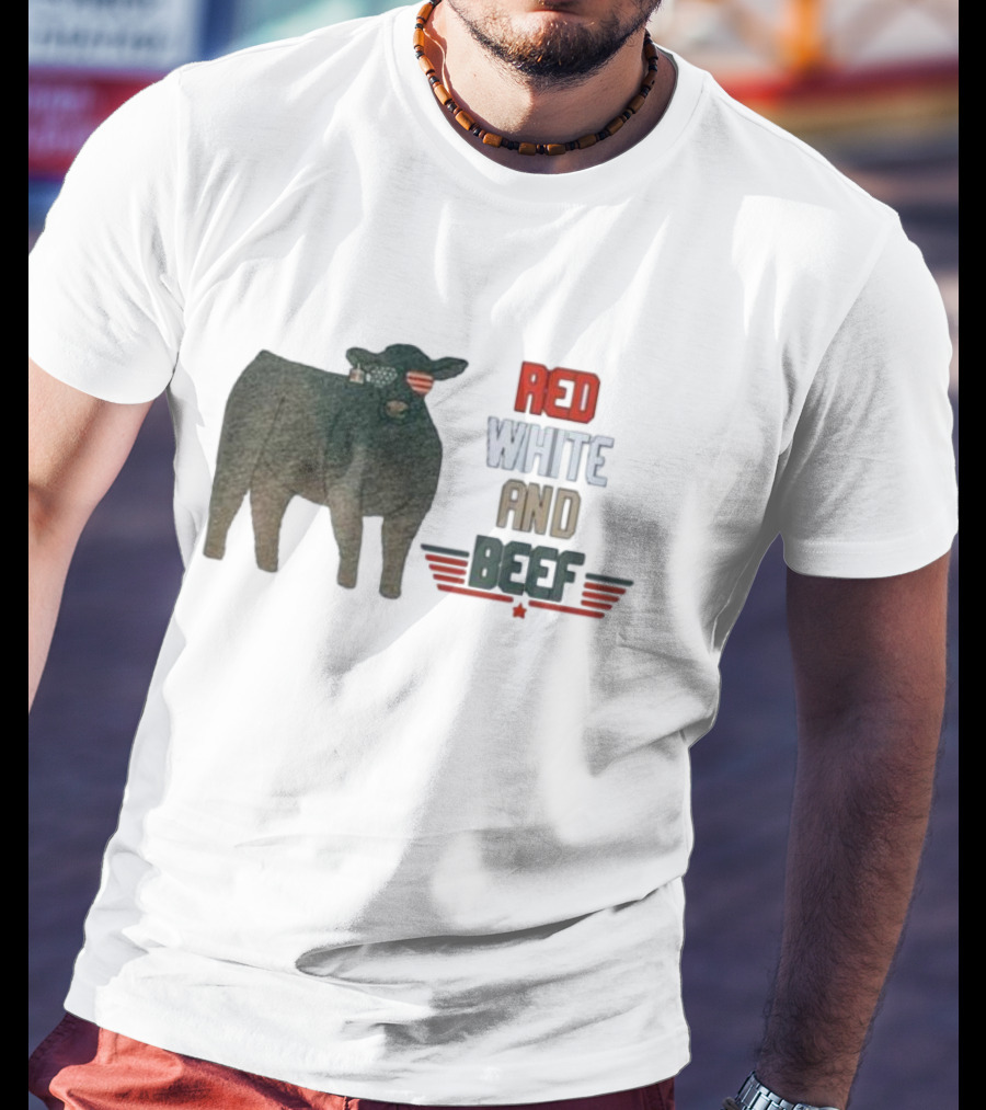 Red White And Beef American Cattle With Patriotic Sunglasses T-Shirt