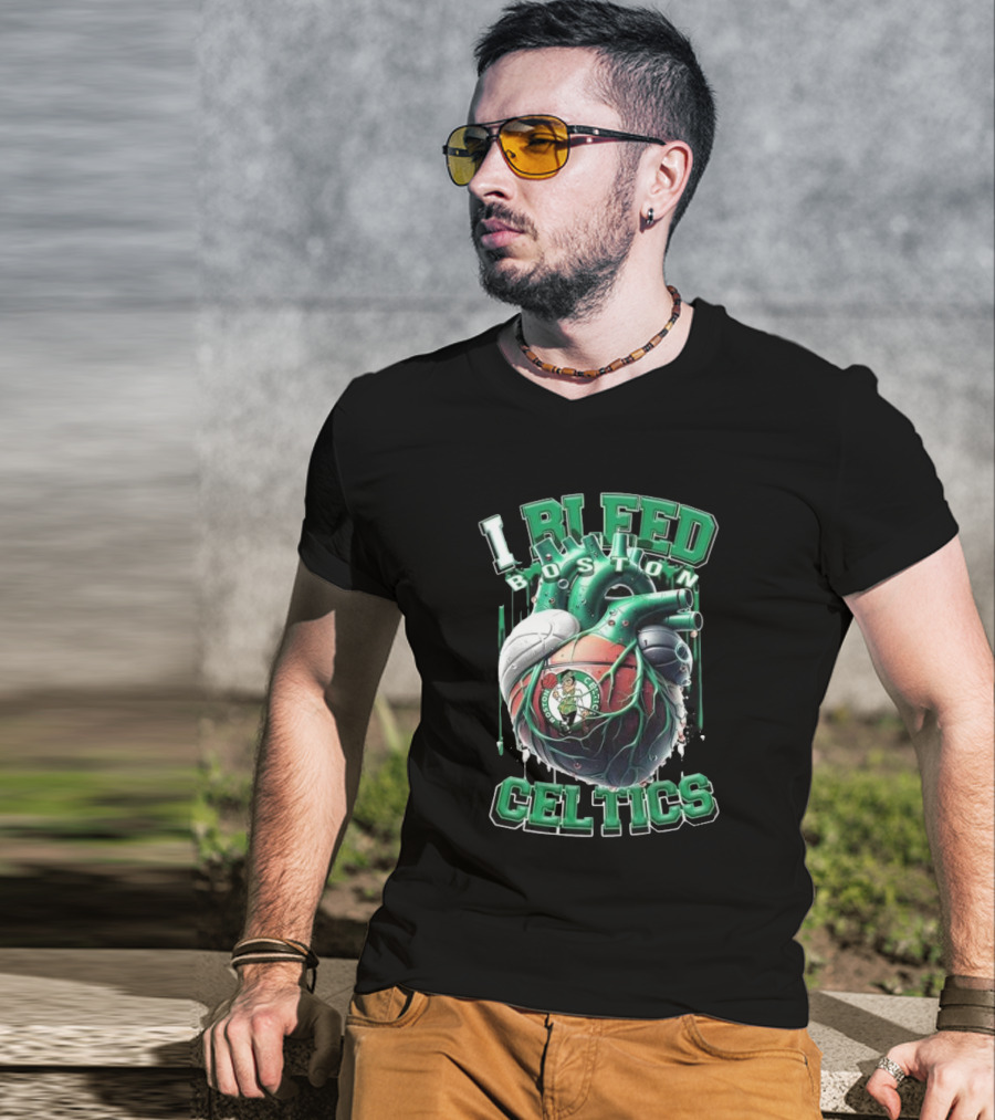 I Bleed Boston Celtics Basketball Heart Fan Forever Celtics T-Shirt