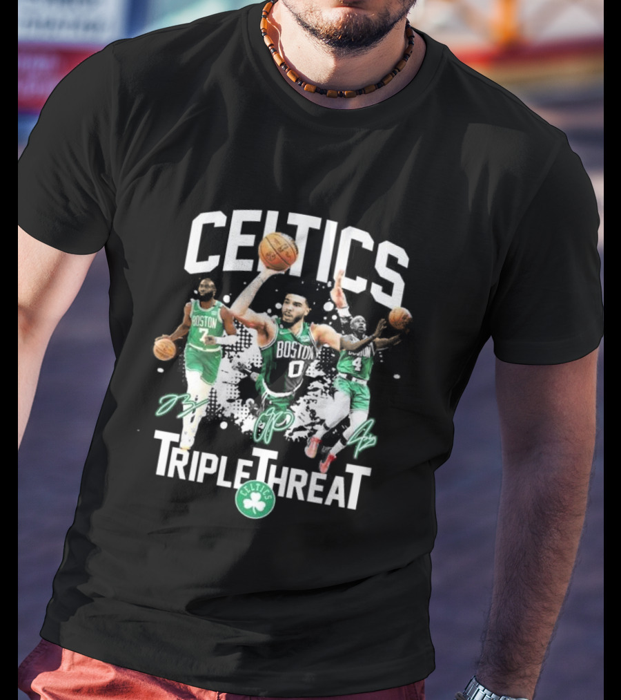 Celtics Boston Jrue Holiday Jayson Tatum Jaylen Brown Triple Threat Signatures T-Shirt