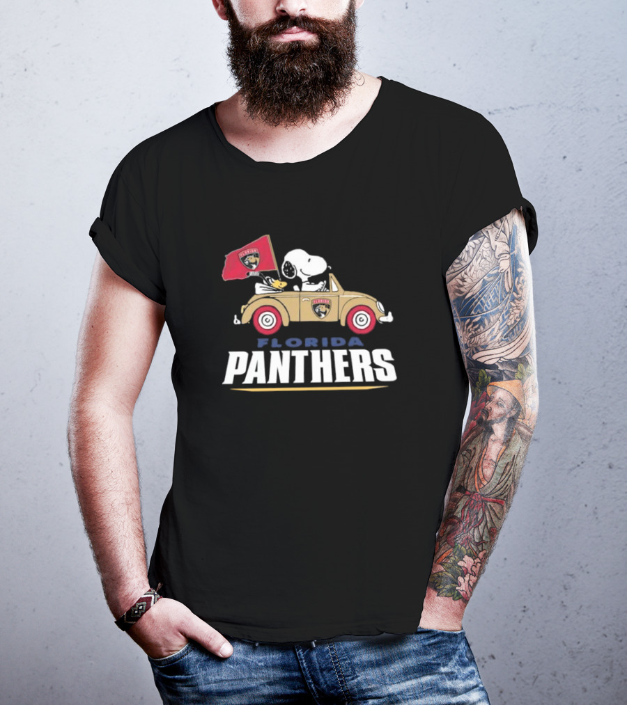 Florida Panthers Snoopy Driving Car With Hockey Flag T-Shirt