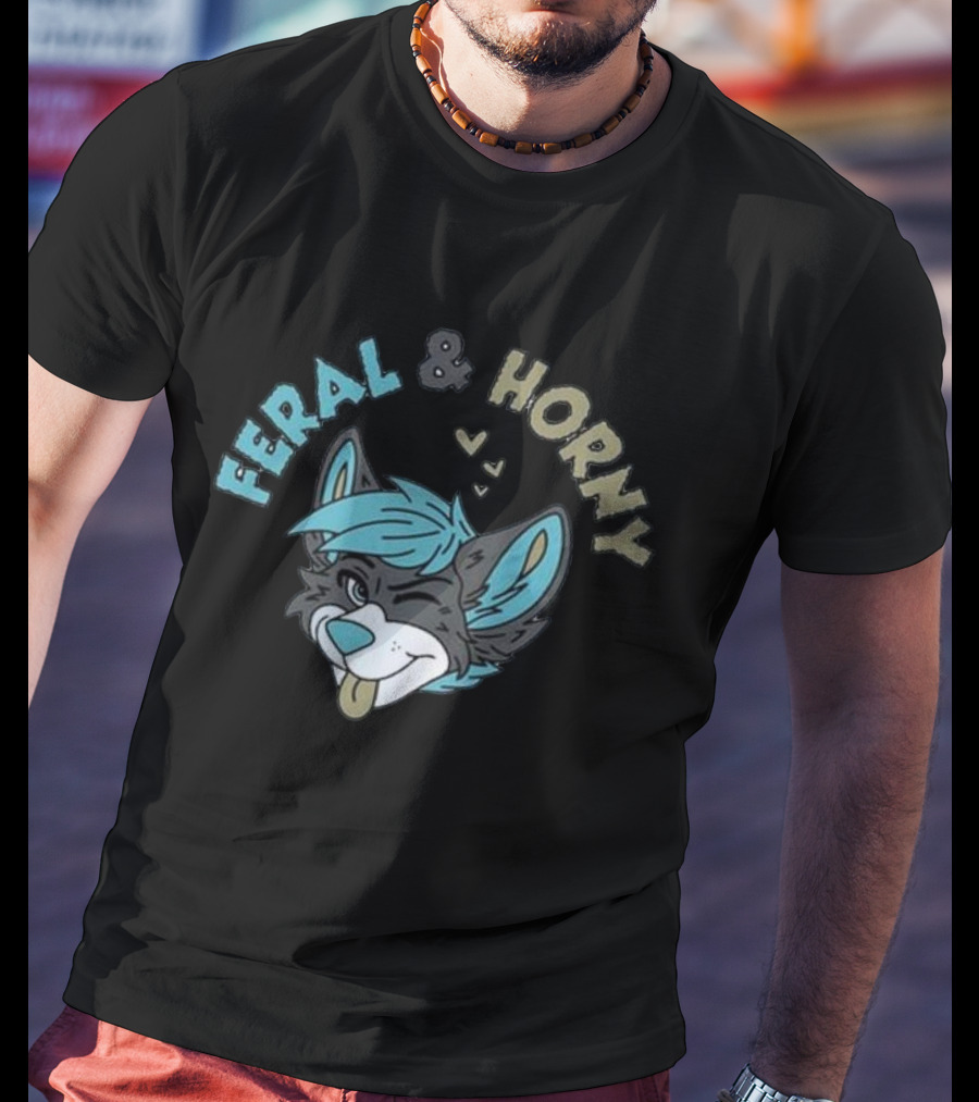 Feral And Horny Winking Furry Character With Hearts T-Shirt