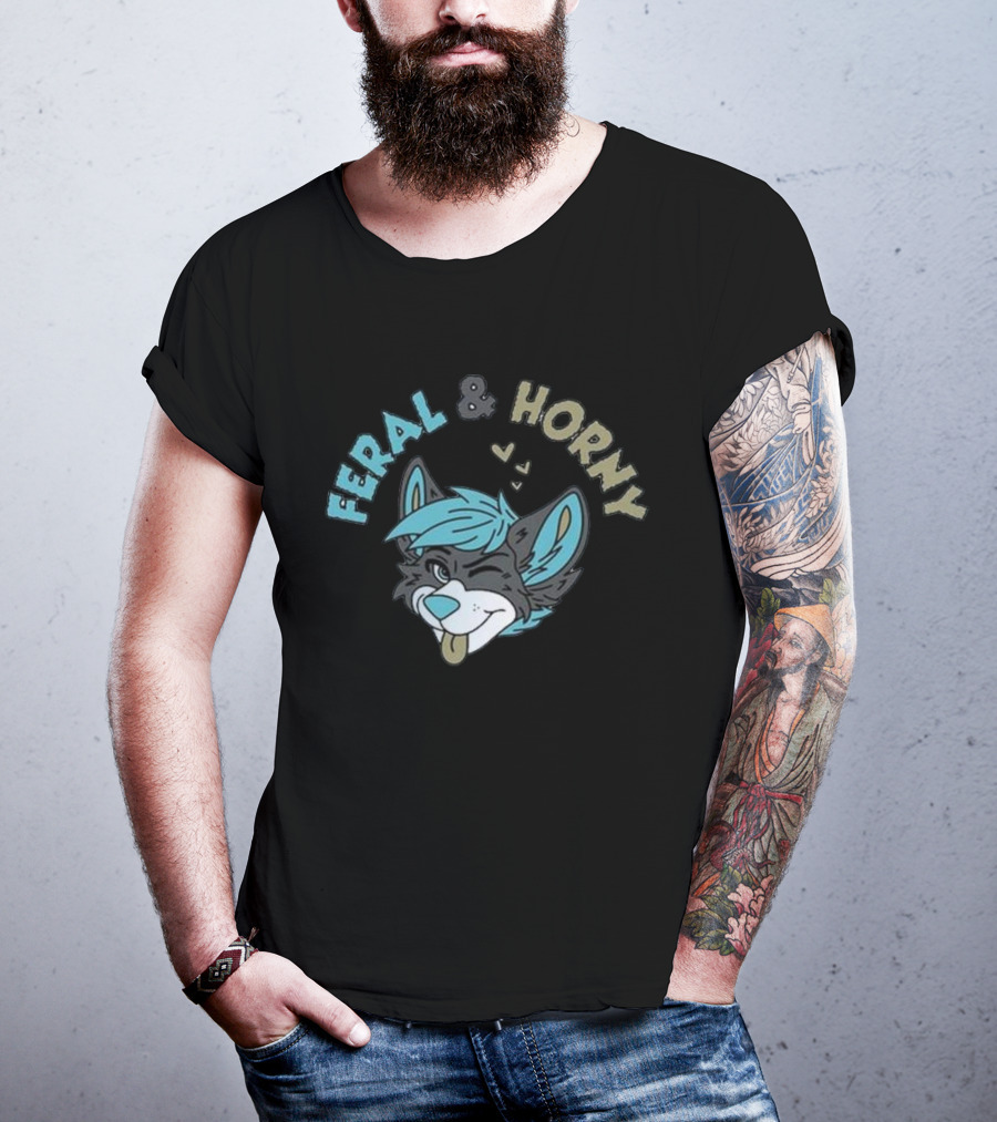 Feral And Horny Winking Furry Character With Hearts T-Shirt