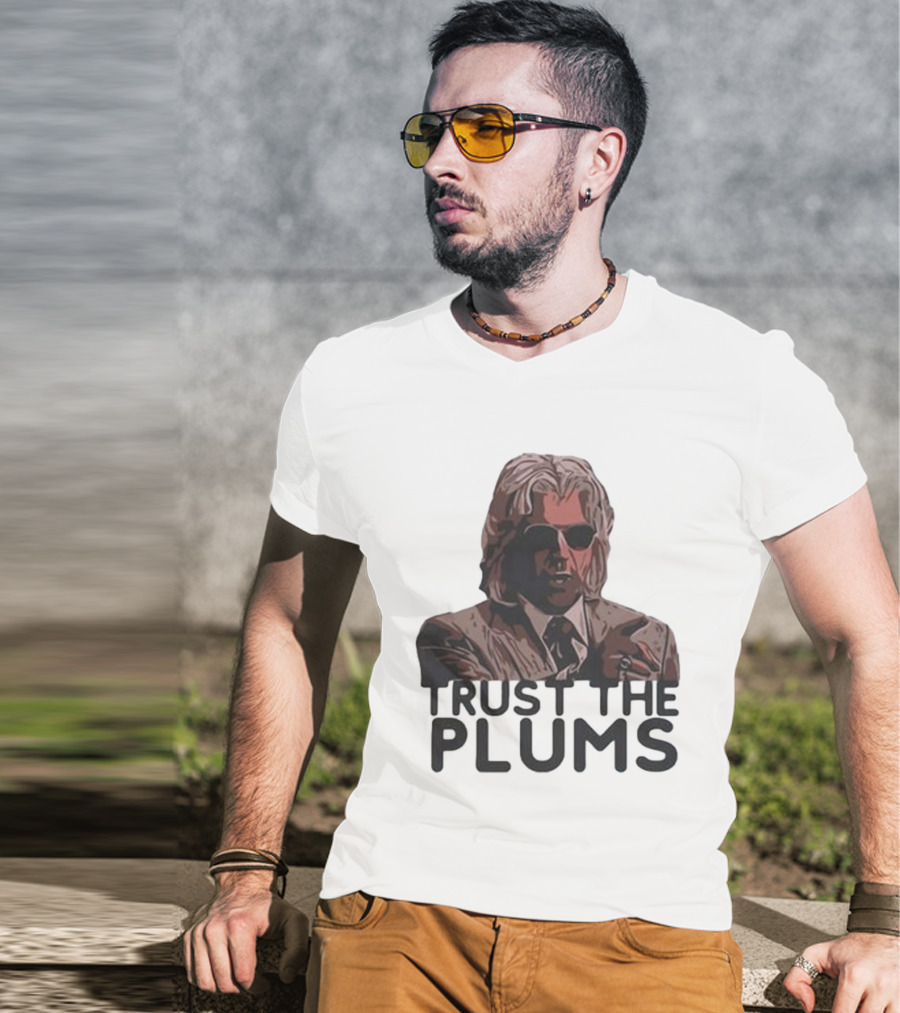 Trust The Plums Mysterious Figure With Sunglasses And Suit T-Shirt