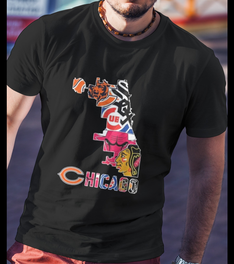 Chicago Cubs White Sox Bulls Bears Blackhawks Maps T-Shirt