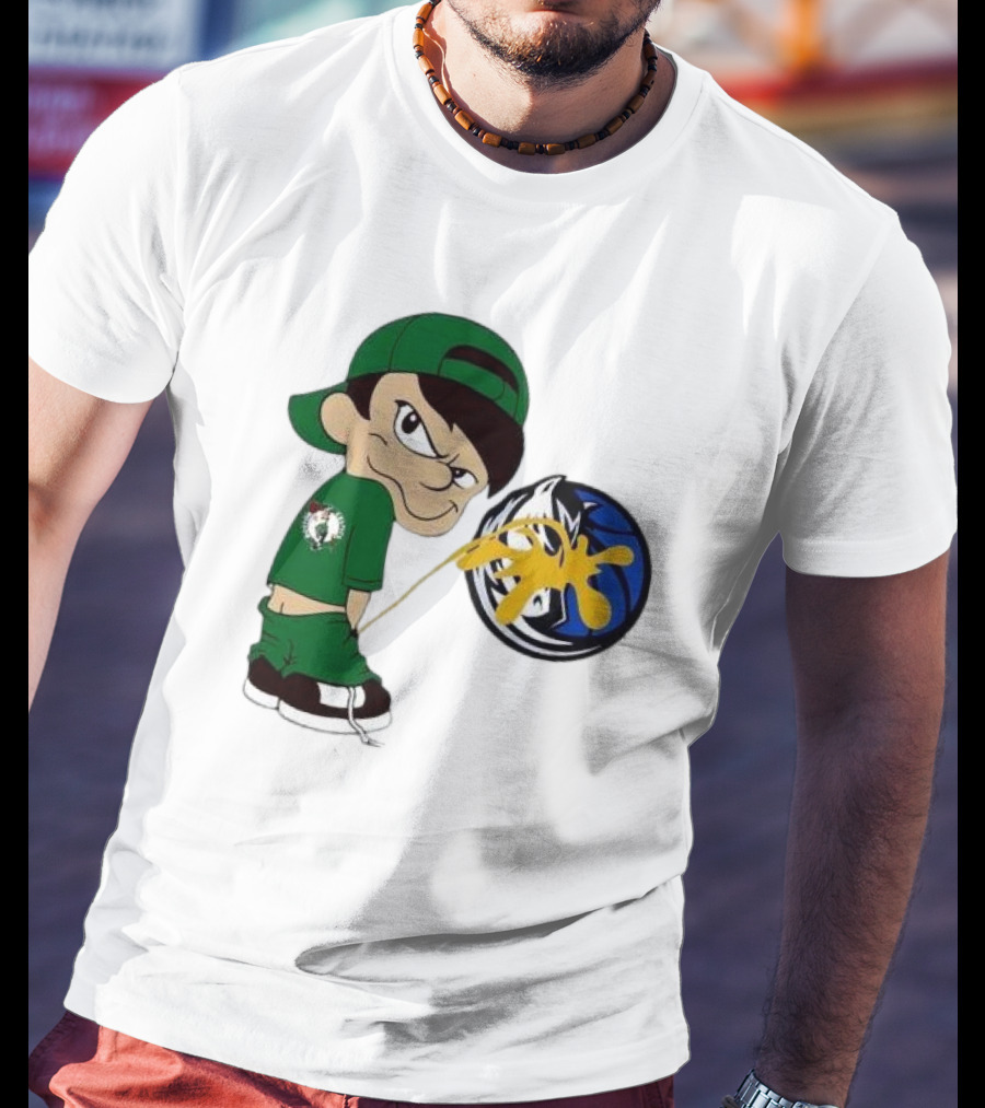 Little Boy Boston Celtics Piss On Dallas Mavericks Logo T-Shirt