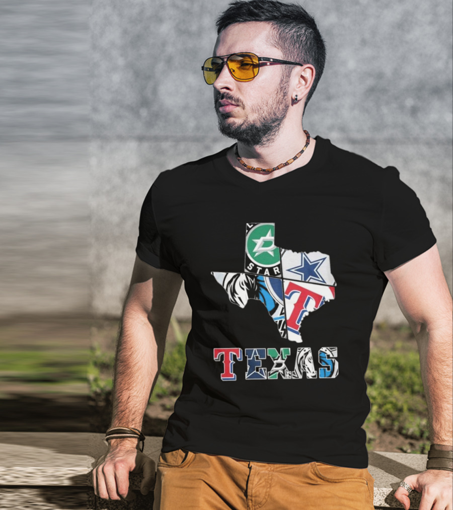 Texas Sports Teams Dallas Stars Dallas Cowboys Dallas Mavericks Texas Rangers Logos T-Shirt