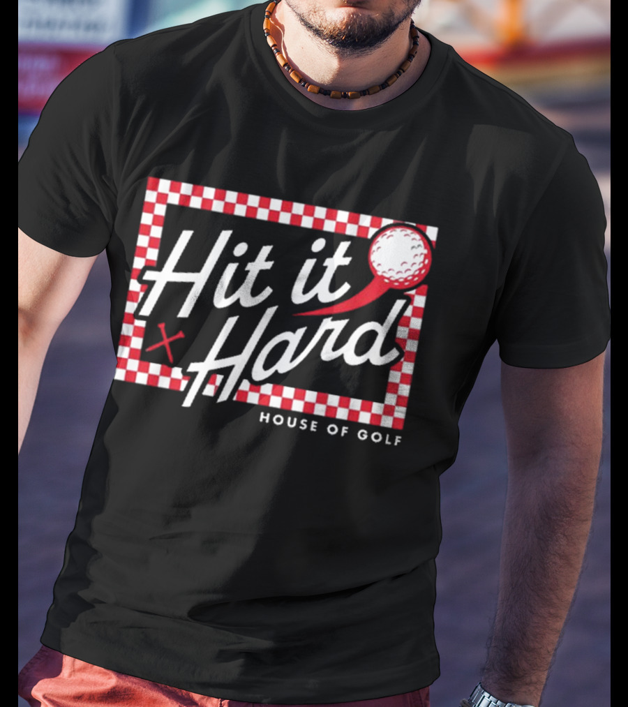 Hit It Hard Checkerboard House Of Golf Red White Golf Ball T-Shirt