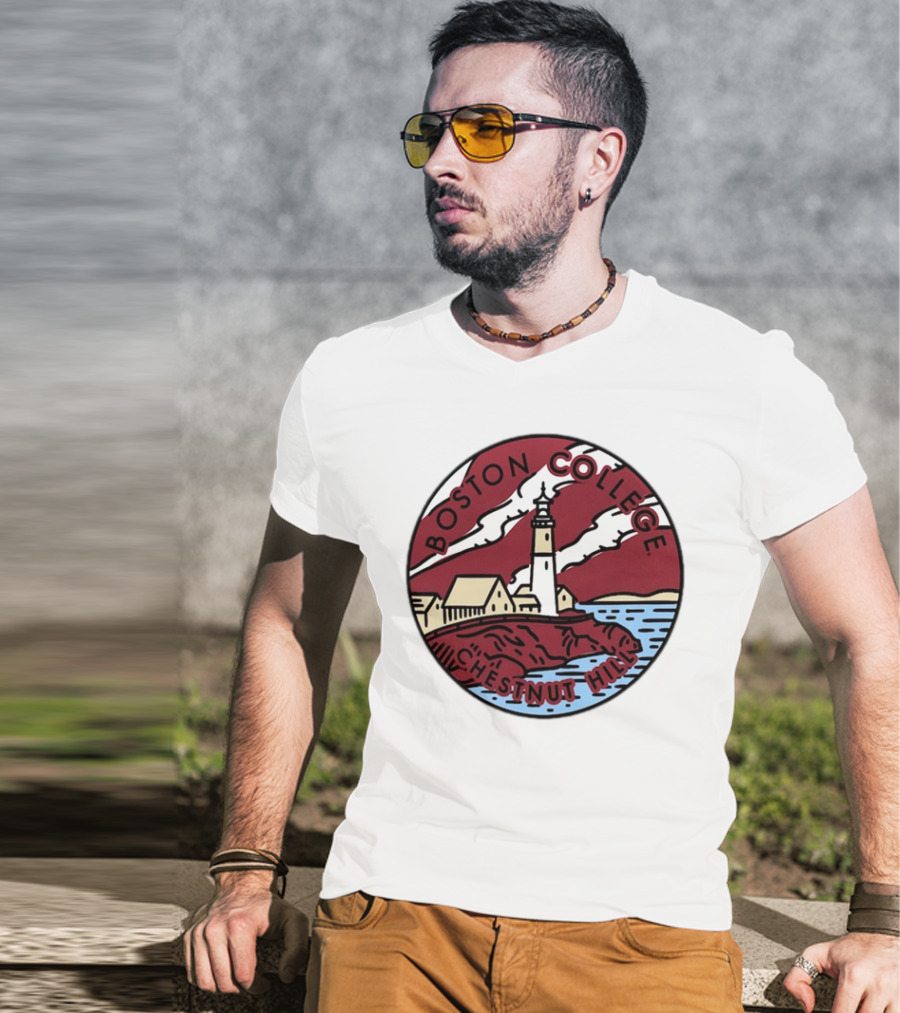Maroon Boston College Eagles Scenic Comfort Colors Chestnut Hill Lighthouse Badge T-Shirt