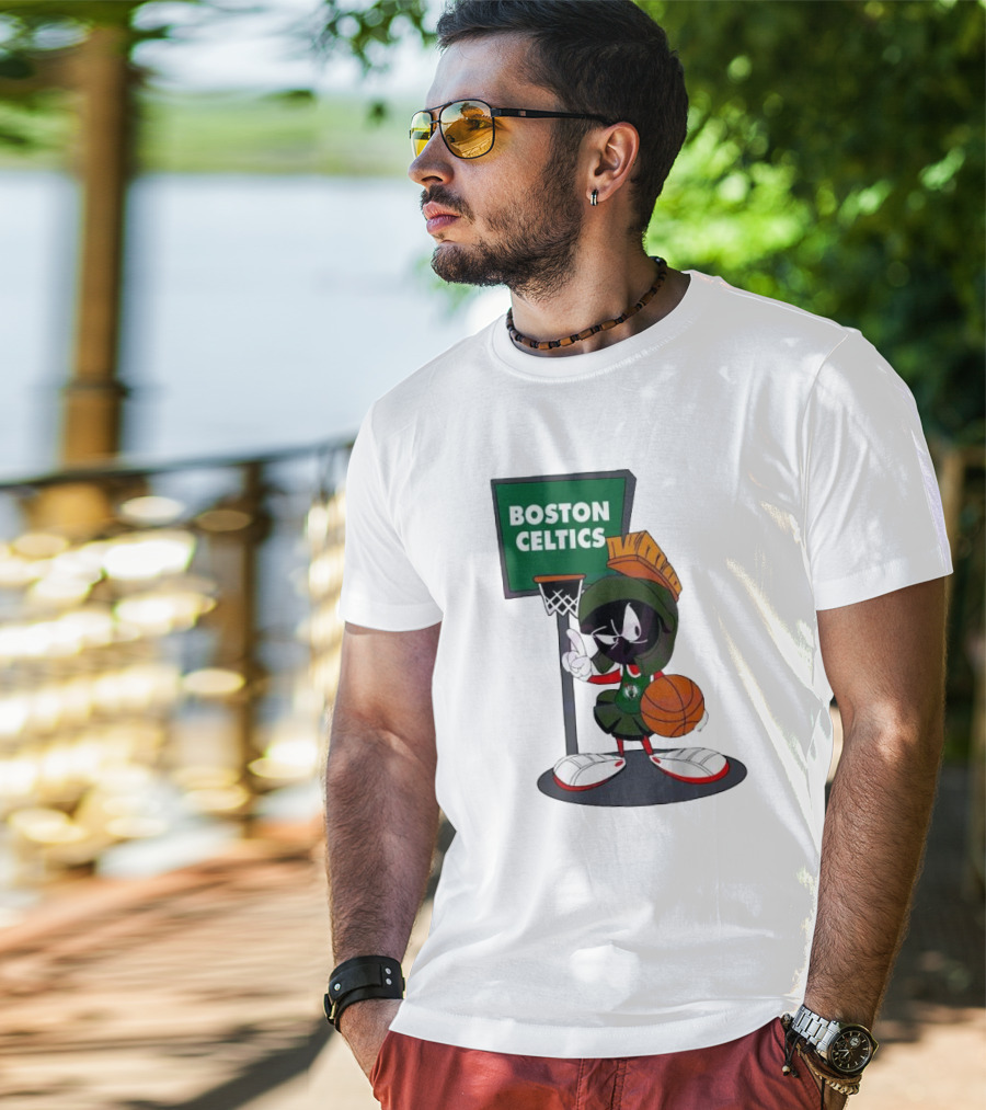 Boston Celtics Looney Tunes Marvin The Martian Basketball Hoop T-Shirt