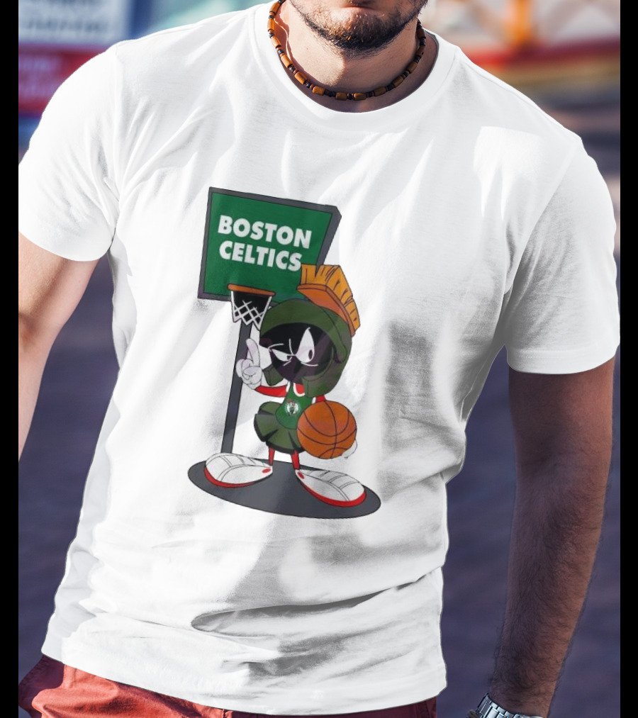 Boston Celtics Looney Tunes Marvin The Martian Basketball Hoop T-Shirt