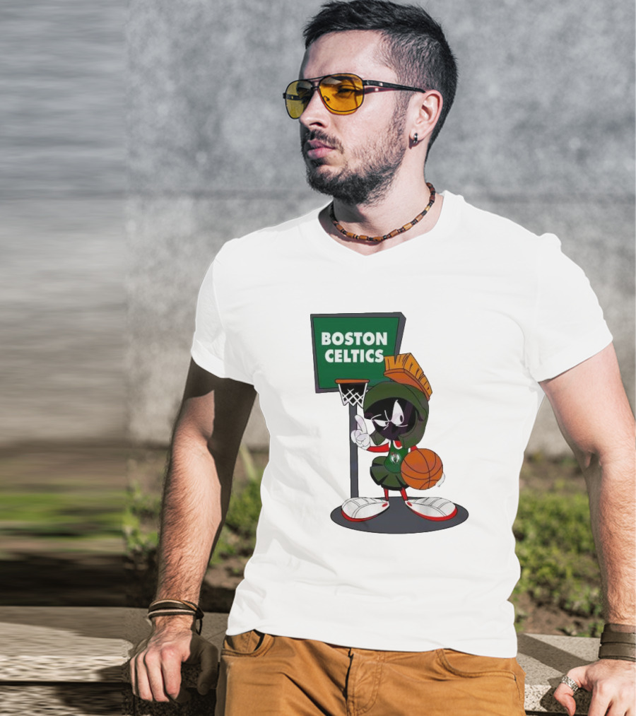 Boston Celtics Looney Tunes Marvin The Martian Basketball Hoop T-Shirt