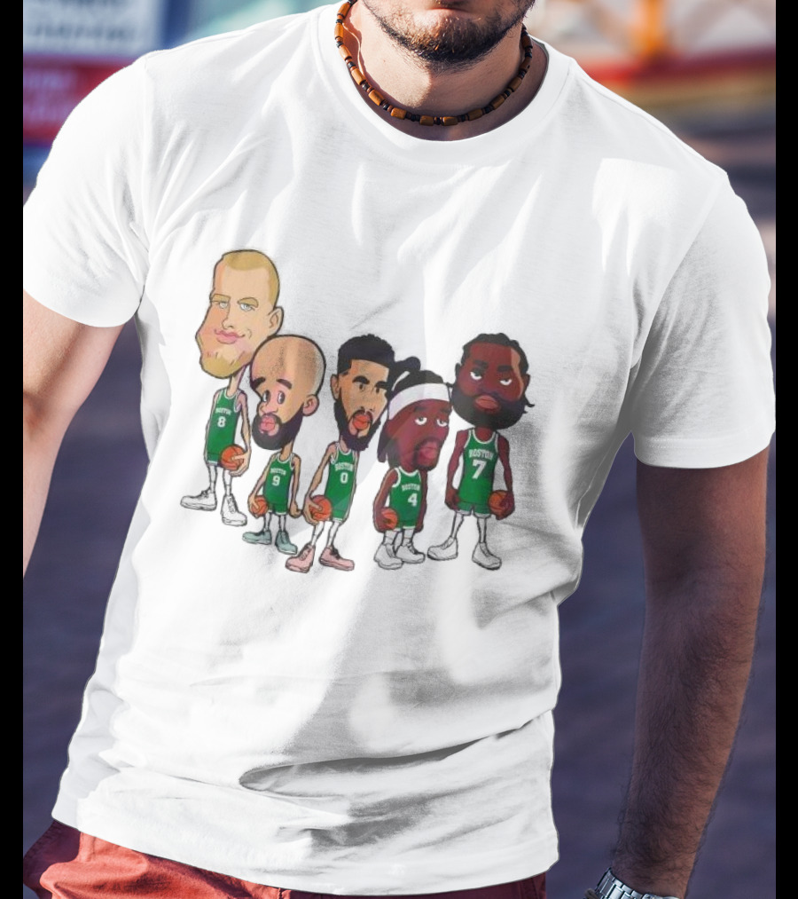 Caricature Boston Celtics Players NBA Basketball Cartoon Team Characters T-Shirt