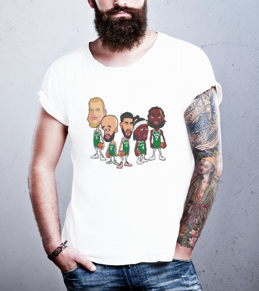 Caricature Boston Celtics Players NBA Basketball Cartoon Team Characters T-Shirt
