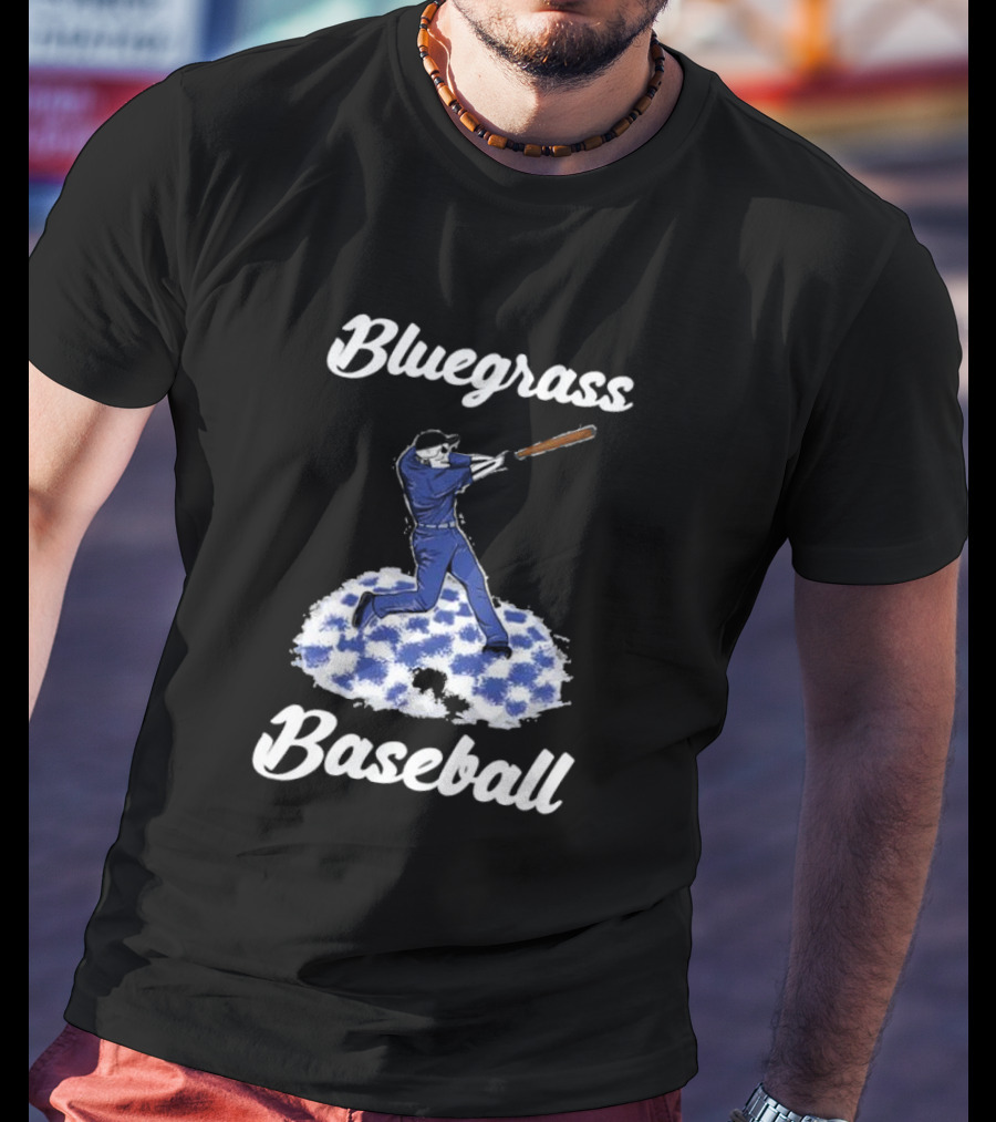 Bluegrass Baseball Batter With Blue And White Checkerboard Field T-Shirt