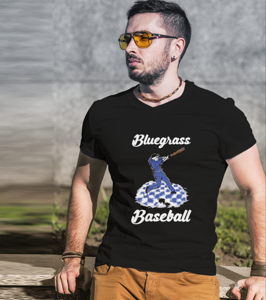 Bluegrass Baseball Batter With Blue And White Checkerboard Field T-Shirt