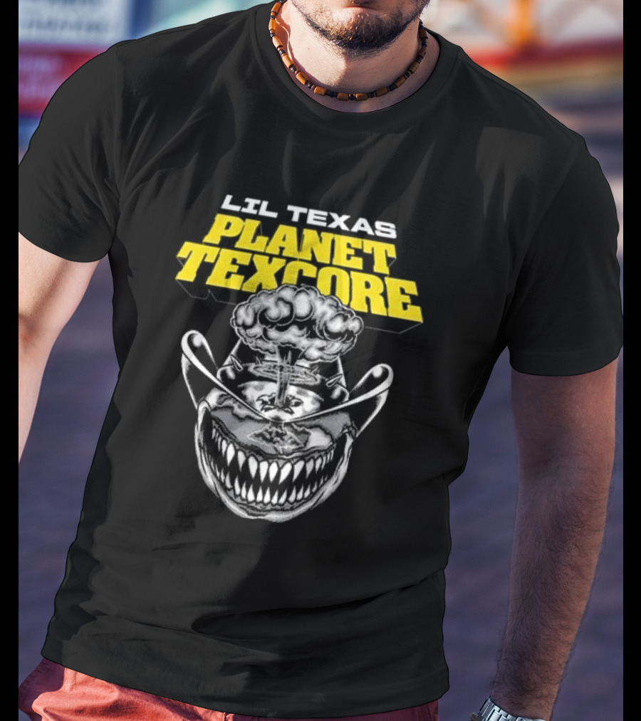 LIL TEXAS PLANET TEXCORE Smiling Skull With Mushroom Cloud And Cowboy Hat T-Shirt