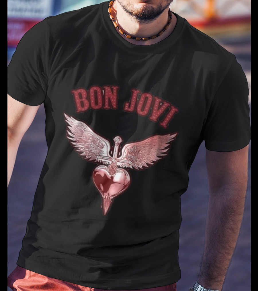 Bon Jovi Forever Red Winged Heart Dagger T-Shirt