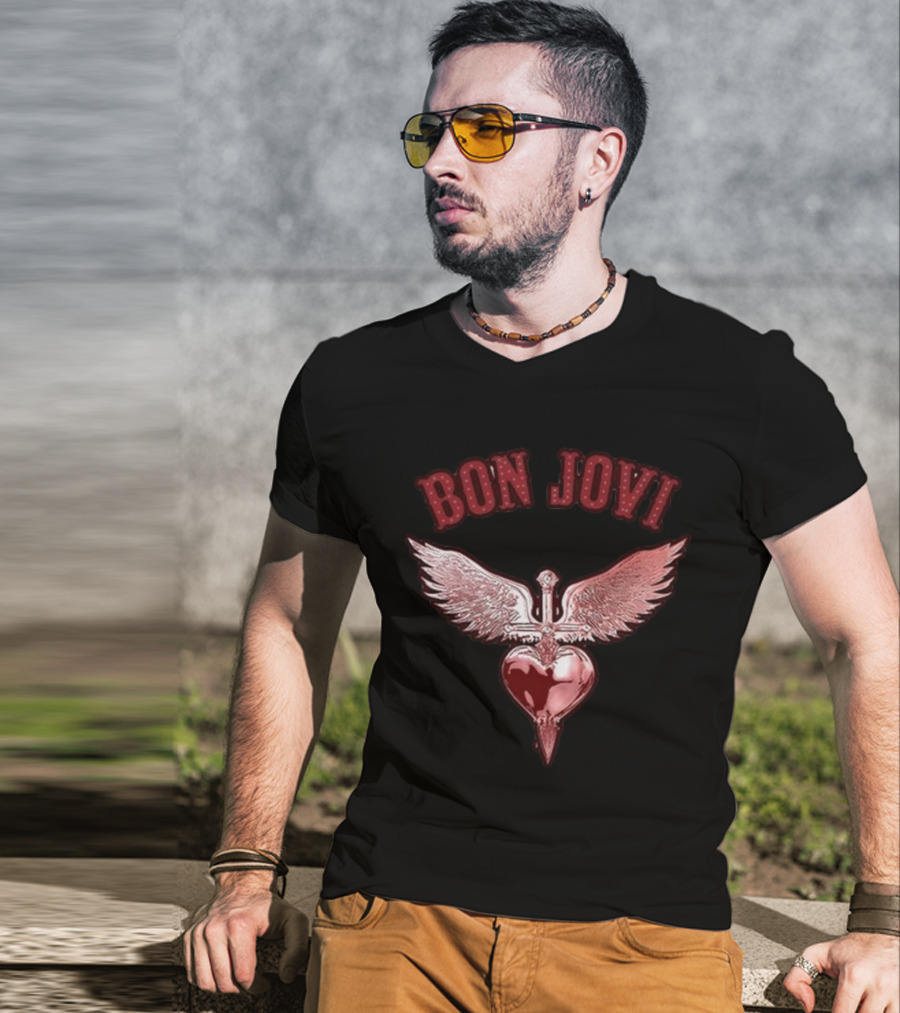 Bon Jovi Forever Red Winged Heart Dagger T-Shirt