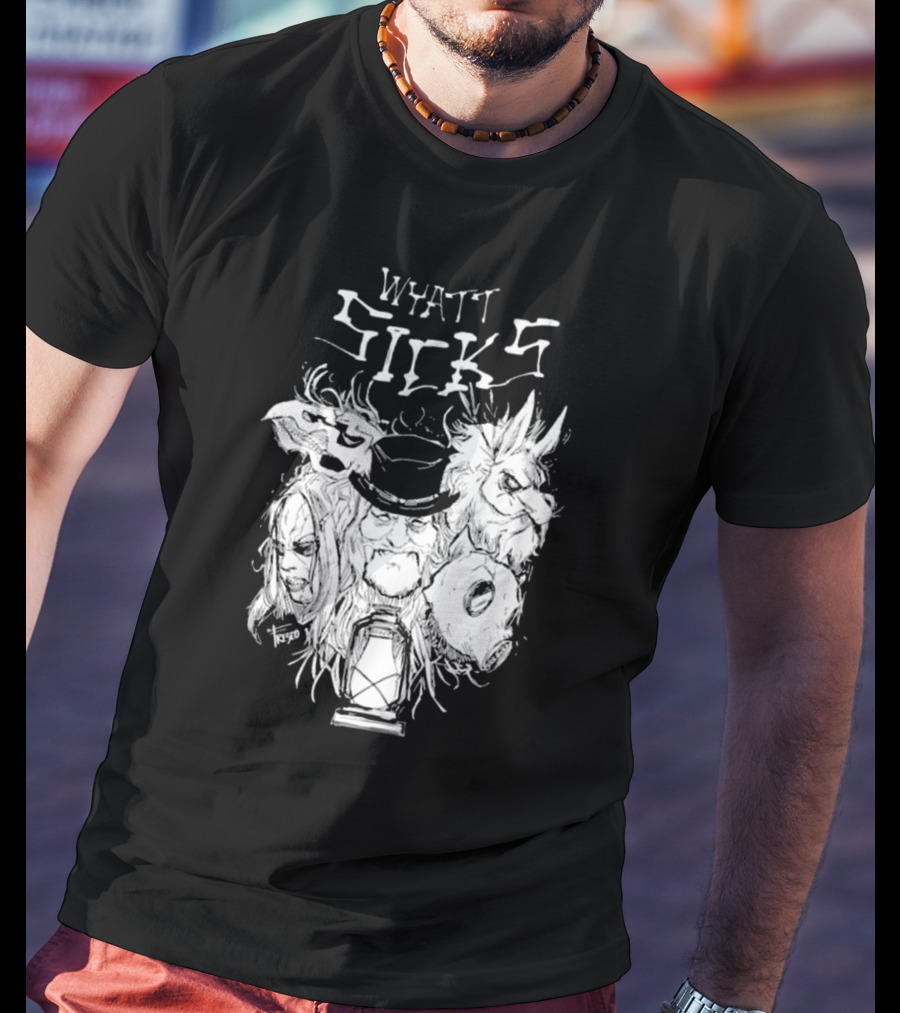 Wyatt Sicks Lantern And Masked Figures T-Shirt