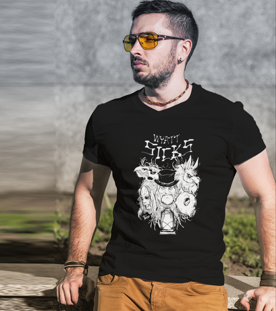 Wyatt Sicks Lantern And Masked Figures T-Shirt