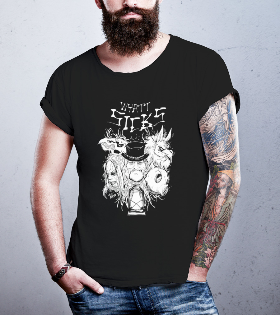 Wyatt Sicks Lantern And Masked Figures T-Shirt