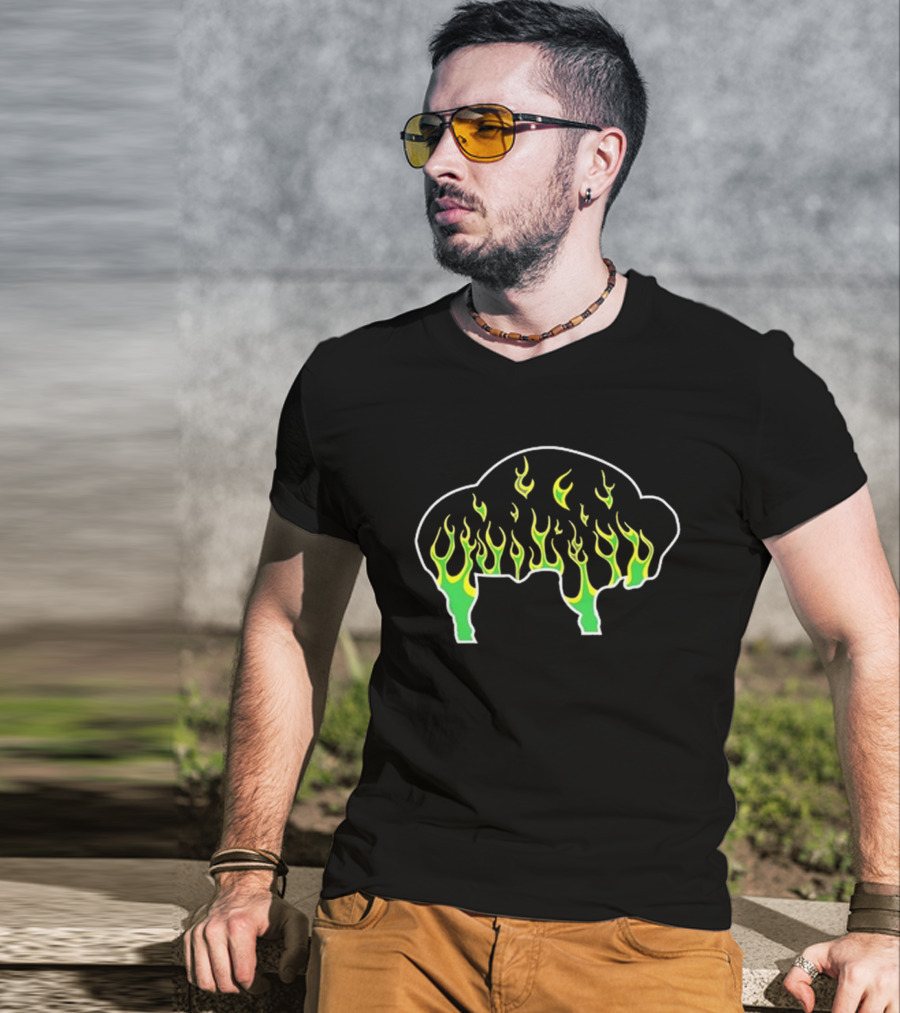 Buffalo The Old Pink Green Flame Buffalo T-Shirt