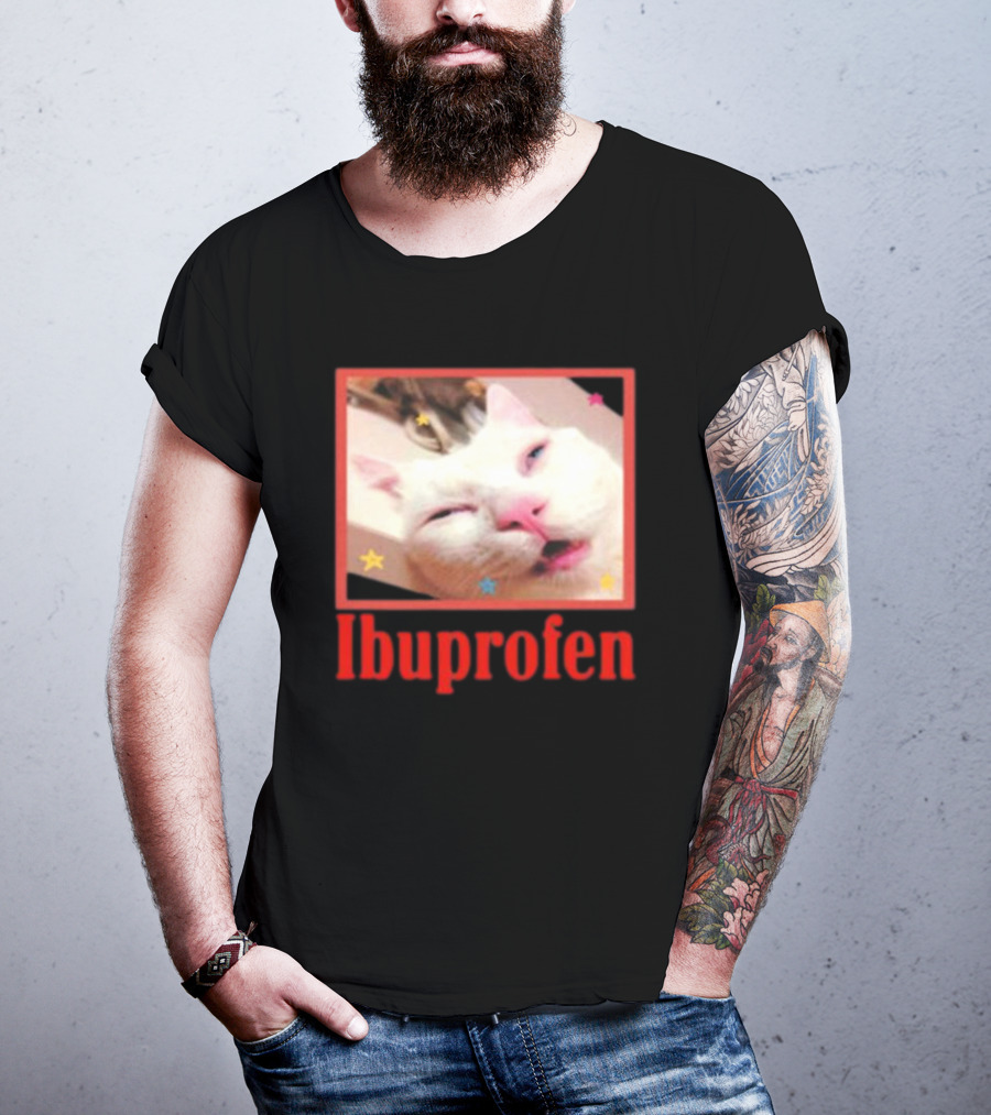Ibuprofen Meme Cat With Distorted Face And Stars T-Shirt