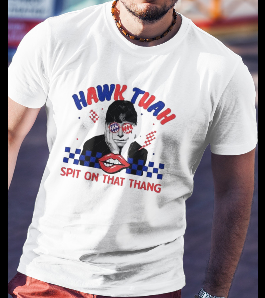 Hawk Tuah Spit On That Thang Lip Checkered Sunglasses T-Shirt