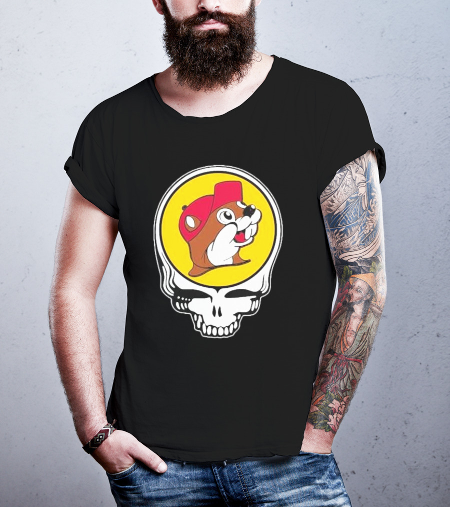 Buc-ee's Beaver In Grateful Dead Skull T-Shirt