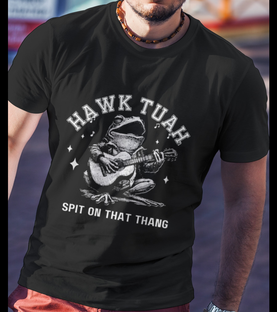 Hawk Tuah Frog Playing Guitar Spit On That Thang Music Notes T-Shirt