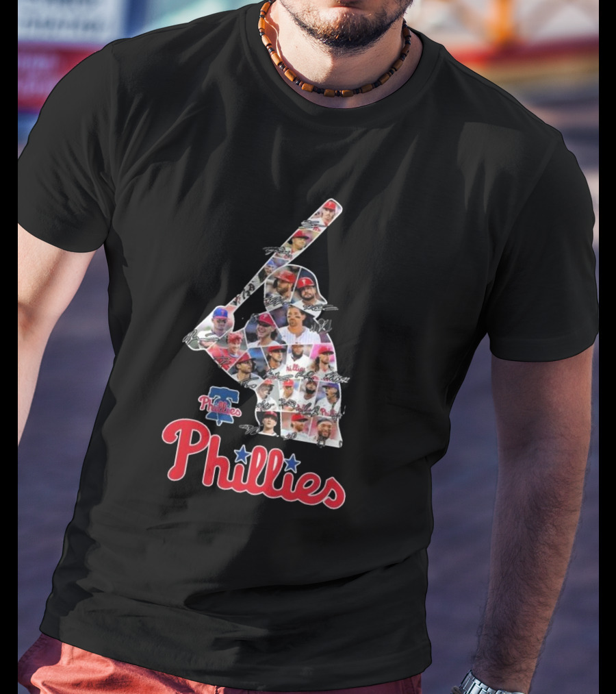 Phillies Baseball Icons Collage With Player Signatures T-Shirt