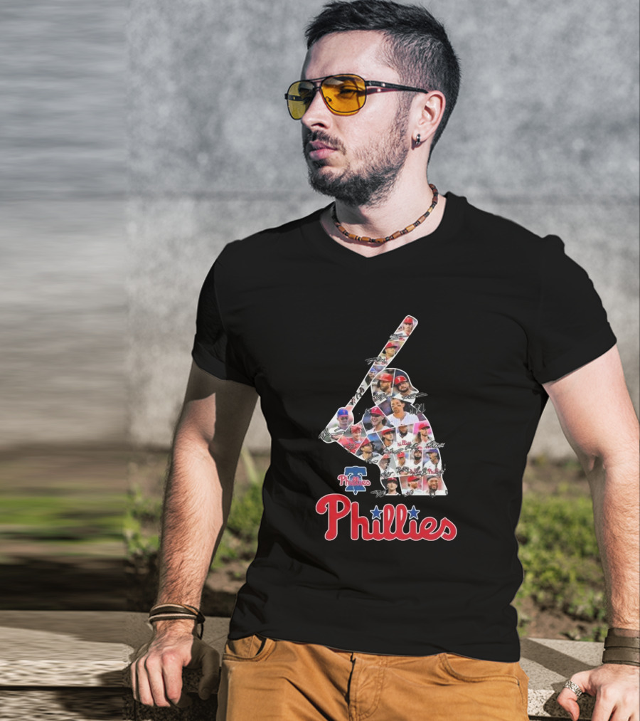 Phillies Baseball Icons Collage With Player Signatures T-Shirt