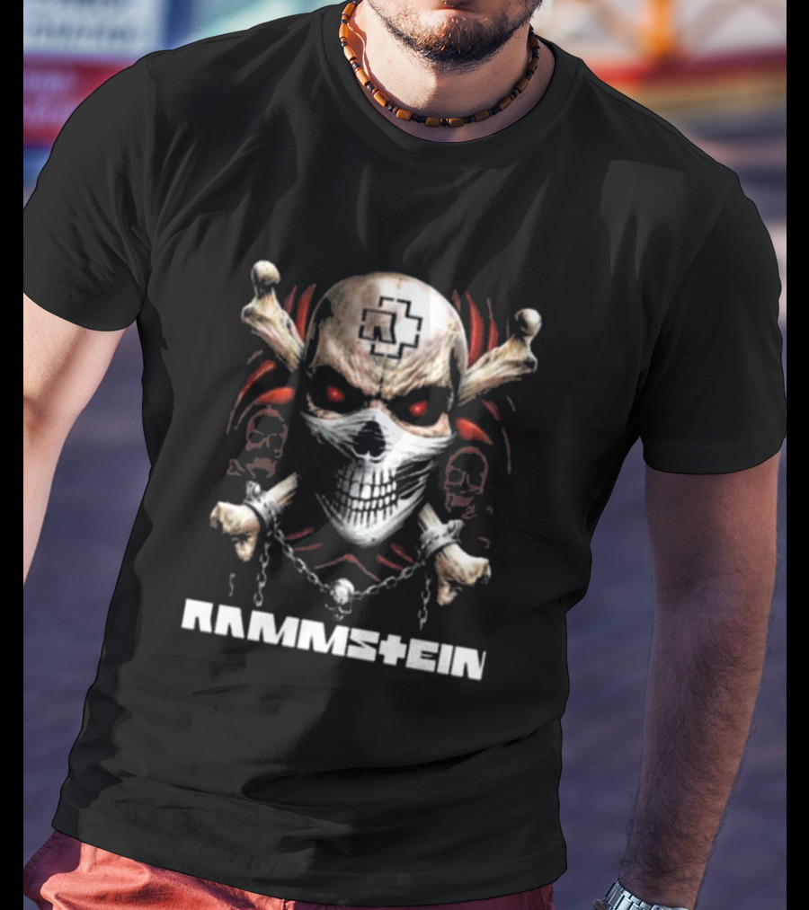 Rammstein Skull Crossbones Red Eyes Chain T-Shirt