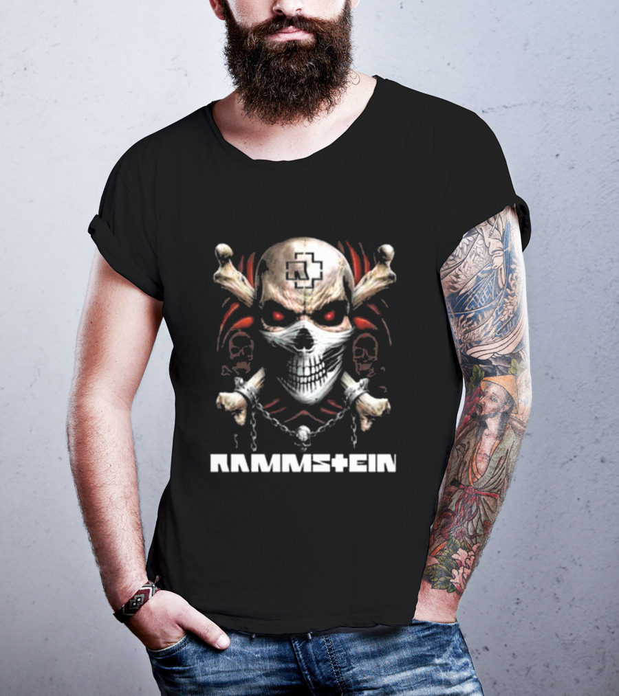 Rammstein Skull Crossbones Red Eyes Chain T-Shirt