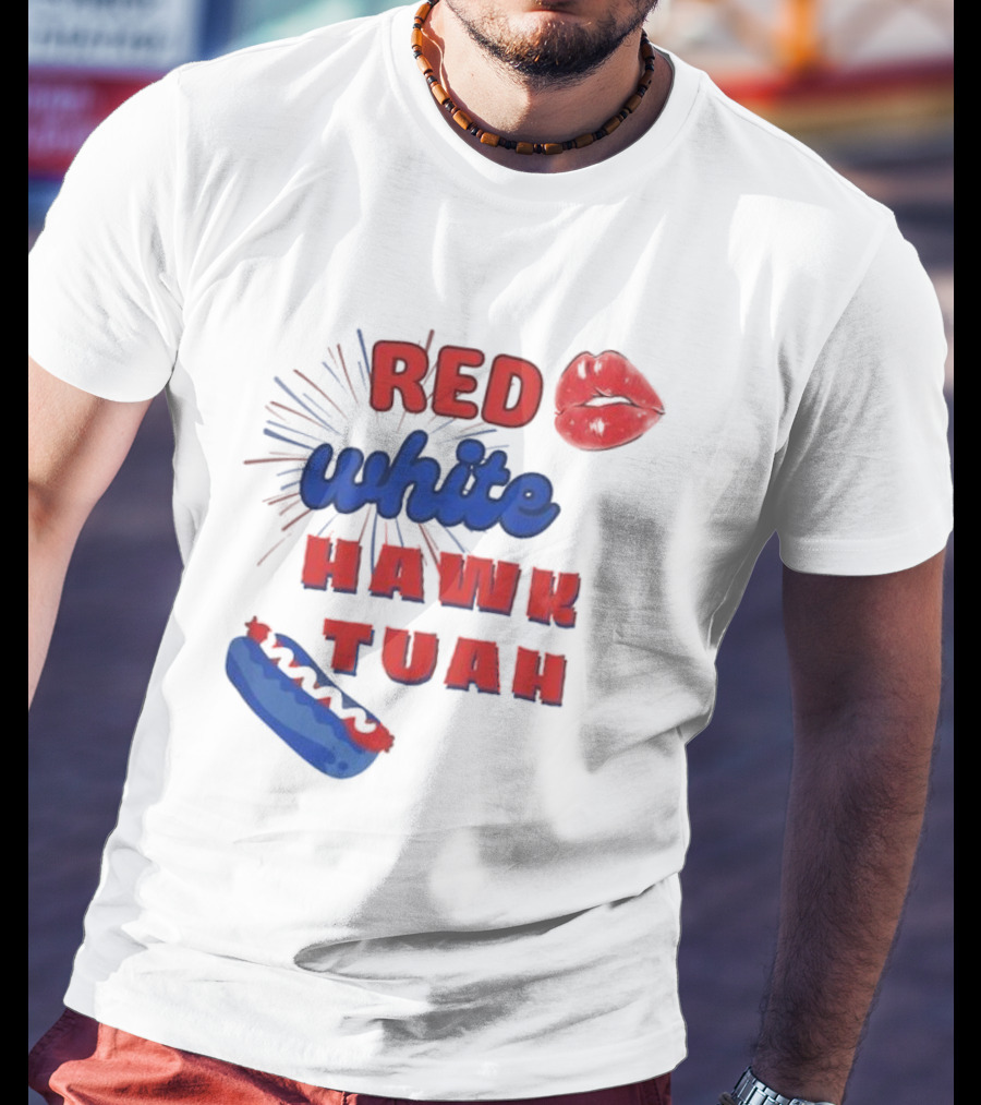 Red White Hawk Tuah Lips Hotdog T-Shirt
