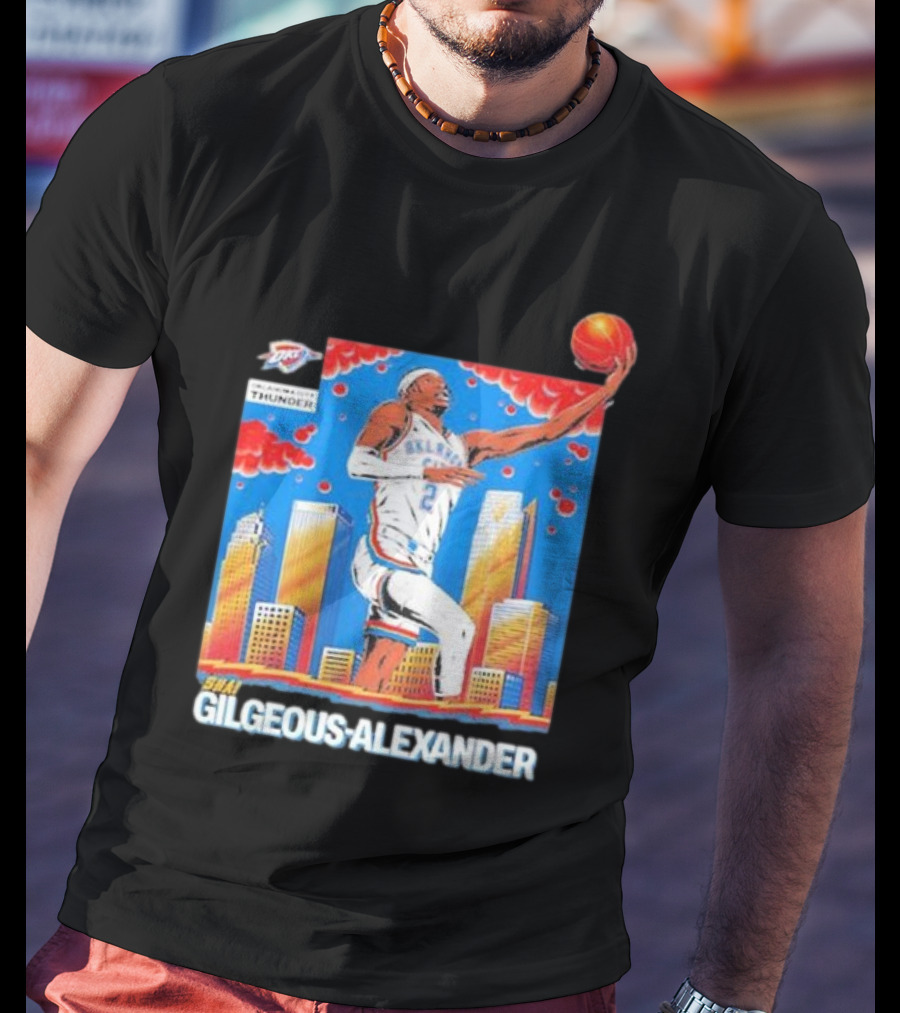 Oklahoma City Thunder Shai Gilgeous-Alexander Skyline Basketball Playoff T-Shirt