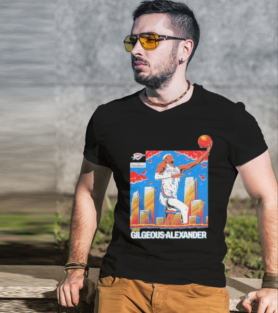 Oklahoma City Thunder Shai Gilgeous-Alexander Skyline Basketball Playoff T-Shirt