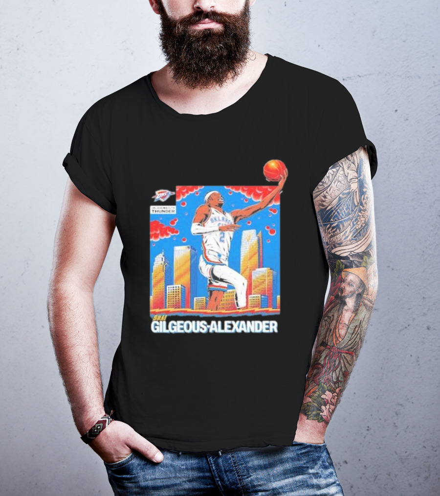 Oklahoma City Thunder Shai Gilgeous-Alexander Skyline Basketball Playoff T-Shirt
