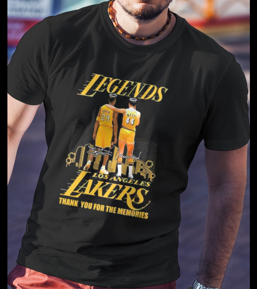 Legends Kobe Bryant Jerry West Los Angeles Lakers Thank You For The Memories Signatures T-Shirt