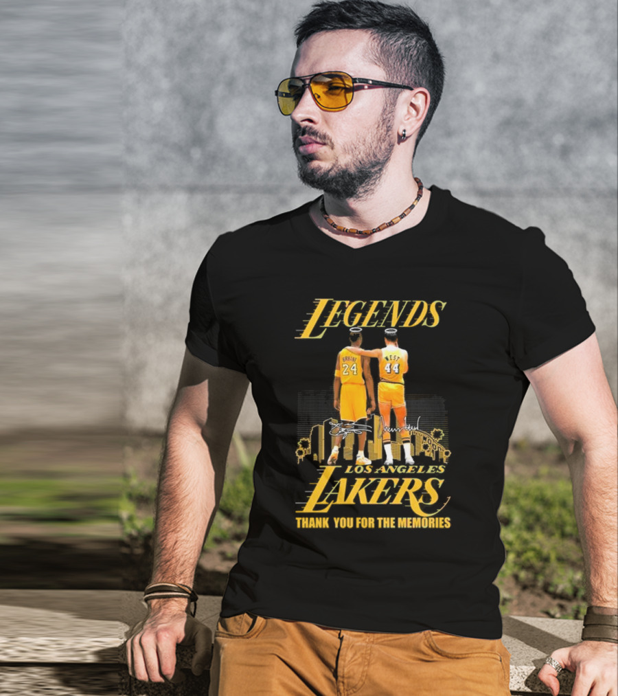 Legends Kobe Bryant Jerry West Los Angeles Lakers Thank You For The Memories Signatures T-Shirt