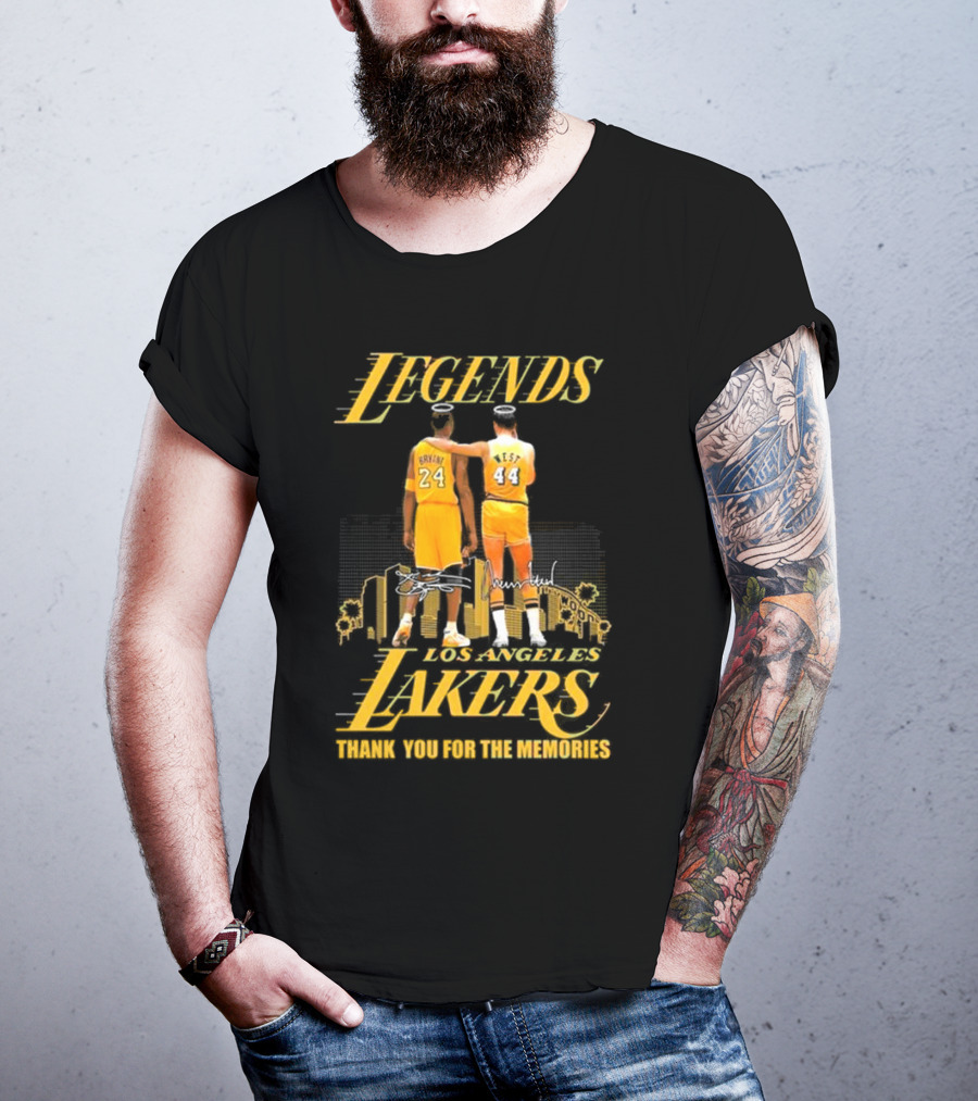 Legends Kobe Bryant Jerry West Los Angeles Lakers Thank You For The Memories Signatures T-Shirt