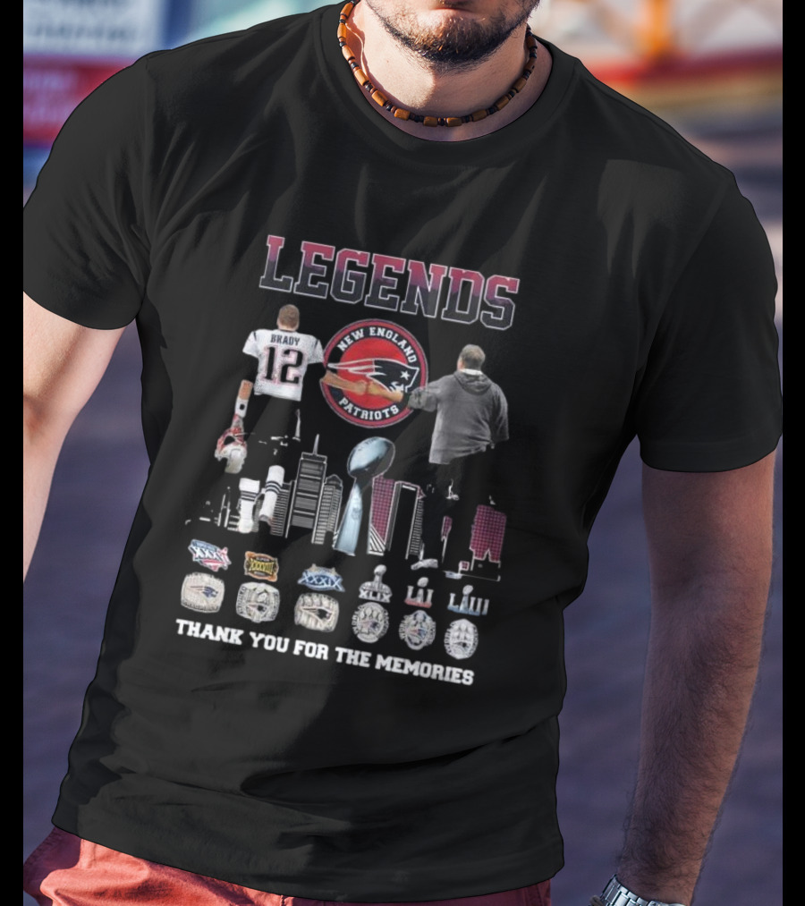 Legends New England Patriots Tom Brady Bill Belichick Thank You For The Memories Rings T-Shirt