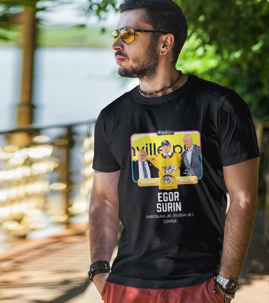 Draft24 Egor Surin Nashville Predators Round 1 Pick 22 Yaroslavl Jr. Russia Center T-Shirt
