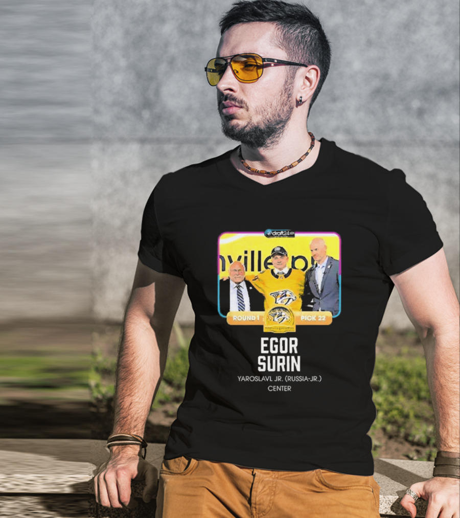 Draft24 Egor Surin Nashville Predators Round 1 Pick 22 Yaroslavl Jr. Russia Center T-Shirt